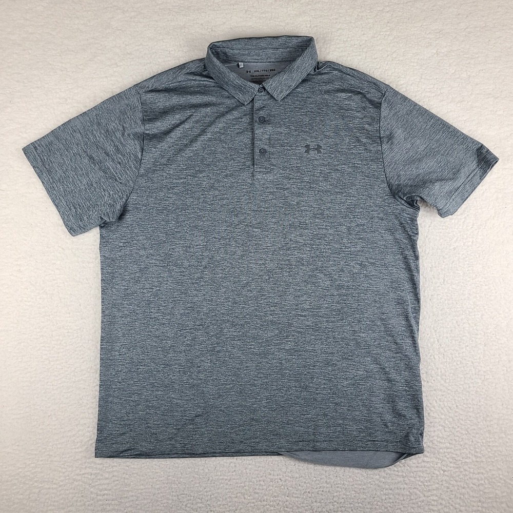 Under Armour The Playoff Polo Shirt Mens 2XL XXL Gray Heathered Loose Heatgear